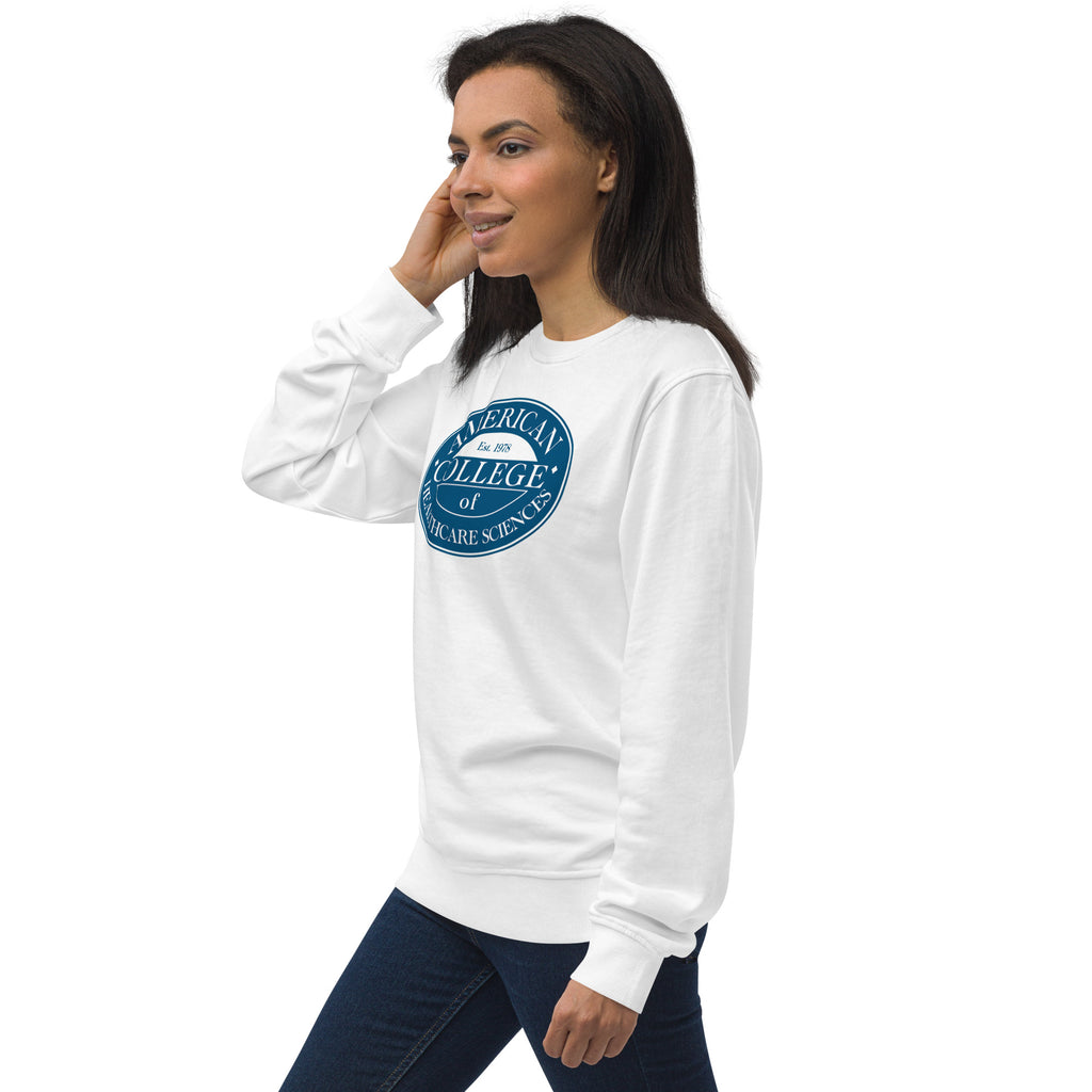 ACHS Unisex White Sweatshirt on standing female